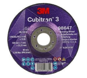 3M Cubitron 3 Depressed Centre Grinding Wheel 125x7x22mm