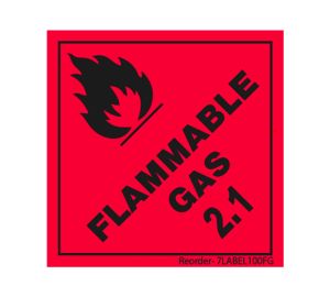 Flammable Gas 2.1 Labels - 100mm x 100mm - 500 Per Roll - Red and Black