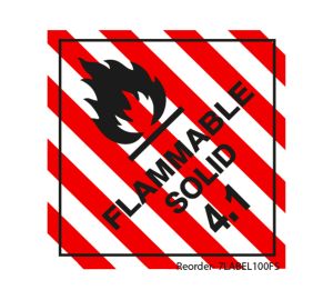 Flammable Solid 4.1 Labels - 100mm x 100mm - 500 Per Roll - Red White and Black